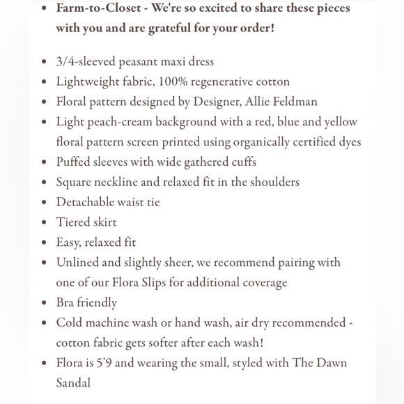 🚨 S O L D 🚨 NWT Christy Dawn Bianca Carnelian Aster Garden S - Picture 11 of 11